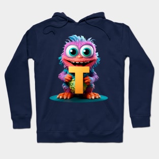 Cute Monster for Kids Alphabet Letter T Funny Back to School Hoodie